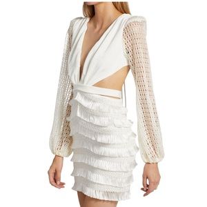 PatBo Eyelet & Fringe Mini Dress, white, 6